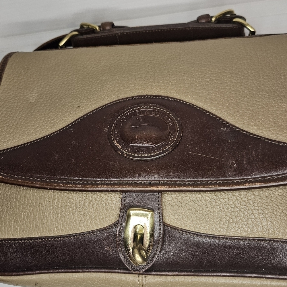 Vintage Dooney & Bourke Carrier Leather Satchel Taupe & Burnt Cedar Shoulder Bag - Picture 6 of 10